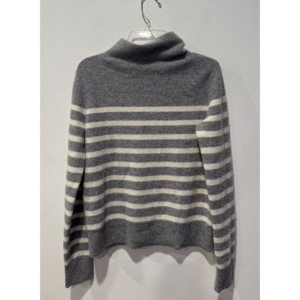 VINCE 100% Cashmere Heather Gray Breton Stripe Funnel Neck Sweater XS - Picture 2 of 6